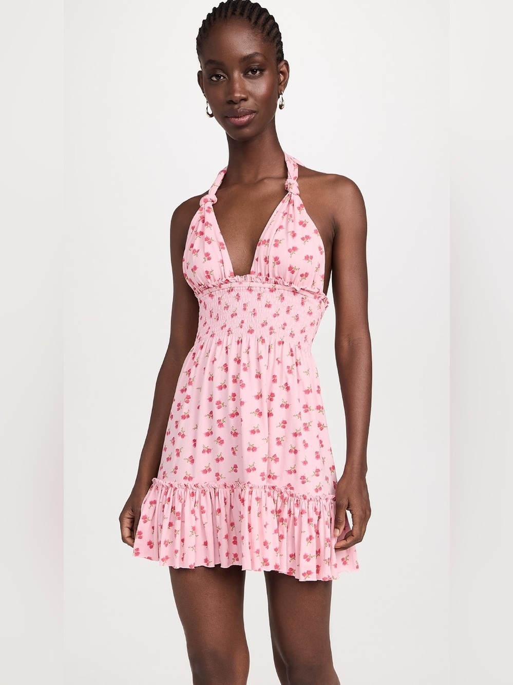 LoveShackFancy Aisling Dress Cherry Pink Floral Halter Mini Dress XXL NWOT